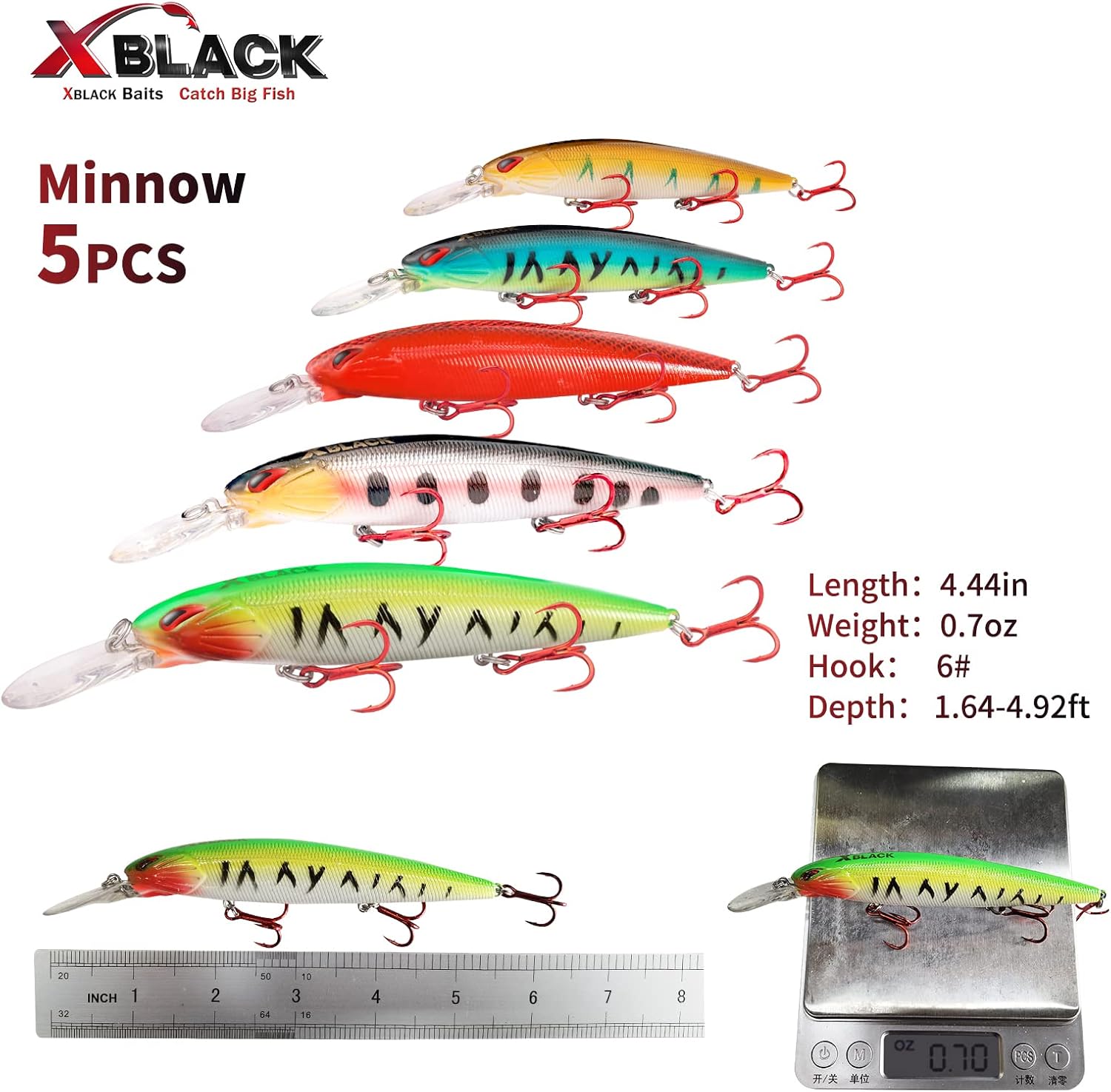 XBLACK Fishing Lures Set Minnow Crankbaits Pencil Jointed Popper VIB Lures Fishing Lures Kit 5PCS for Bass Trout in Saltwater and Freshwater, XBLACK