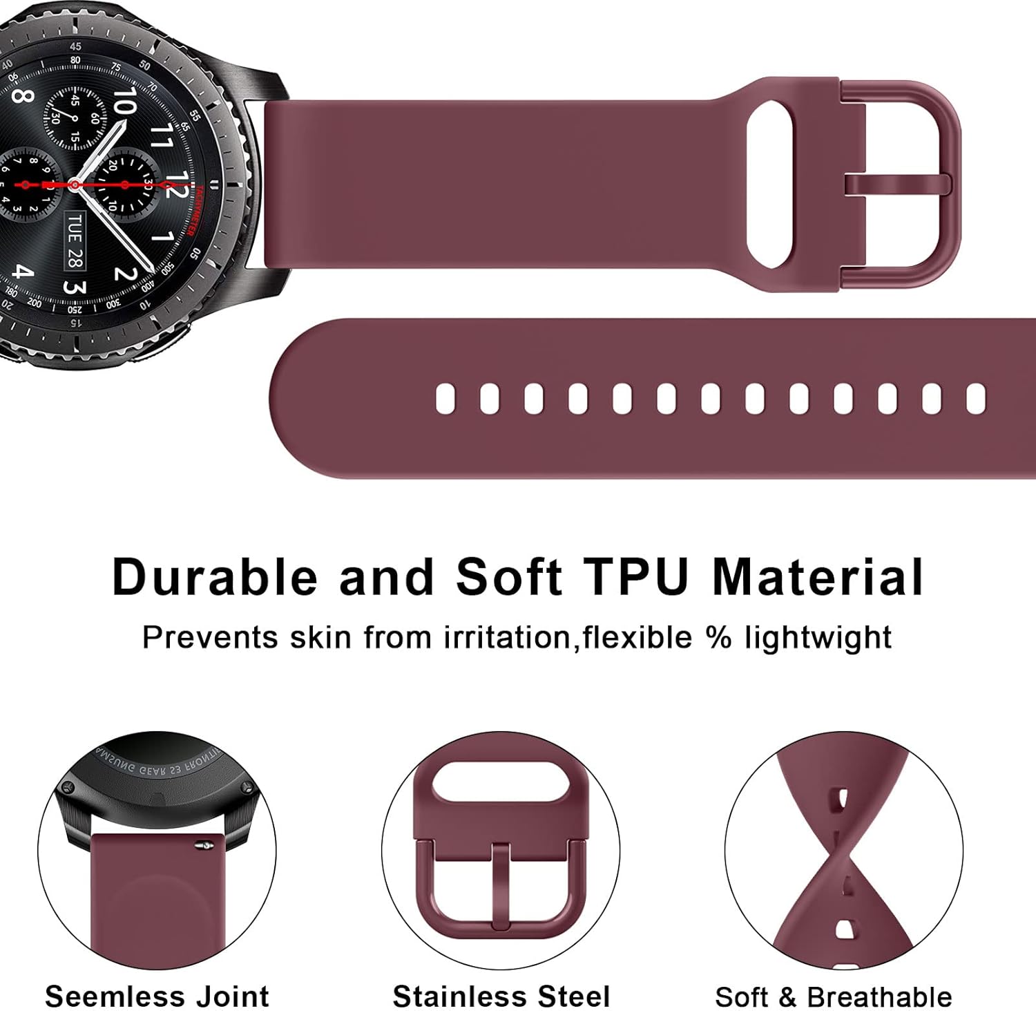 AK Correa compatible con Samsung Galaxy Watch 3 de 1.772 in para mujeres y hombres, correa de silicona suave de 0.866 pulgadas de repuesto para