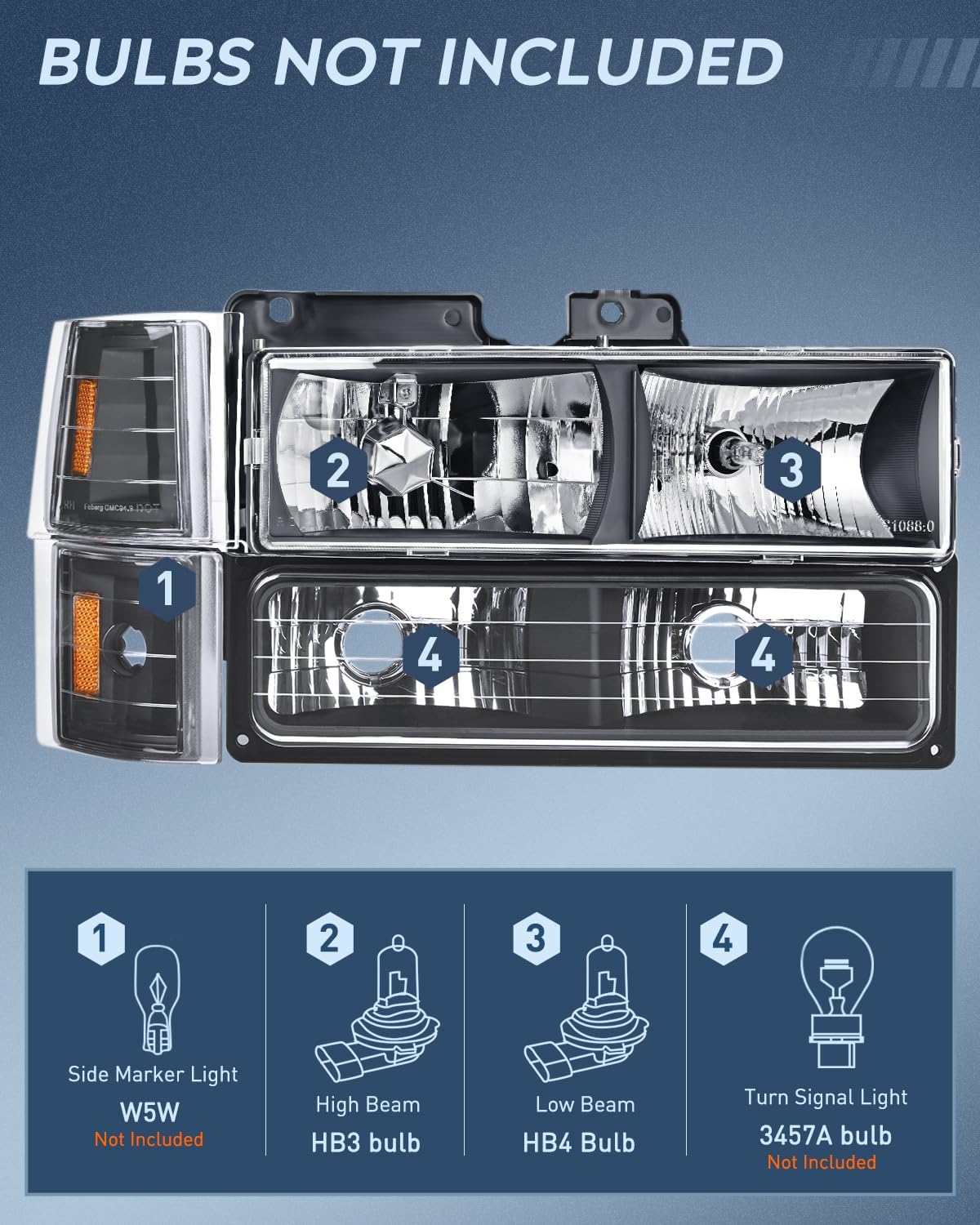 Nilight Conjunto de faros delanteros para GMC Suburban Yukon Sierra CK Series 1500 2500 3500 de repuesto para 1994 1996 1997 1998 GMC Suburban Yukon