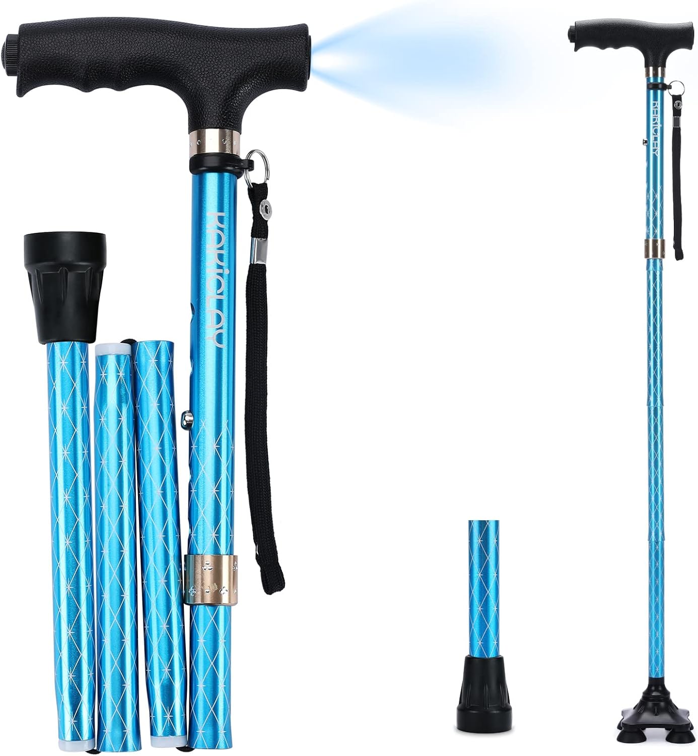KAKICLAY Bastón plegable con luz LED para mujeres y hombres, plegable, ajustable, plegable, de aluminio ligero para personas mayores y adultos