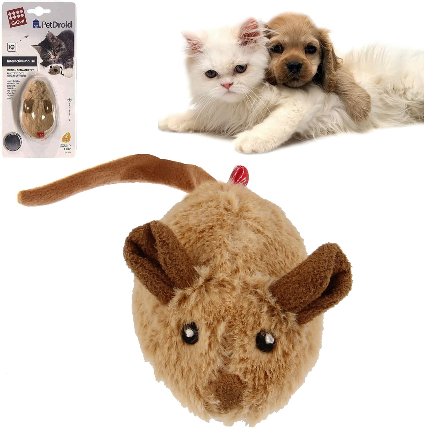 Vealind GiGwi – Juguetes interactivos para gatos, ratones móviles con sonido chirriante realista (café)