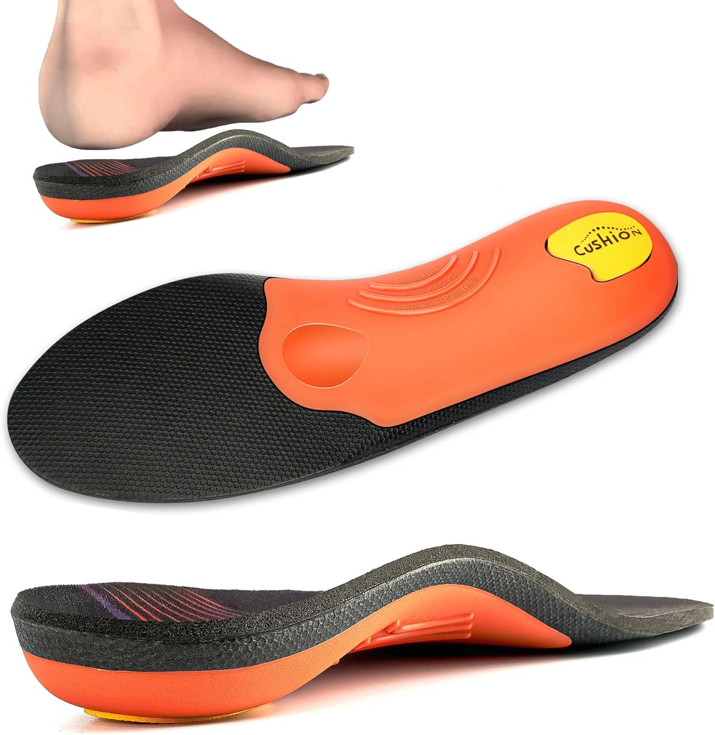 Plantillas ortopédicas con soporte de arco medio para fascitis plantar, pies planos, dolor en el talón, absorción de golpes, plantillas cómodas,