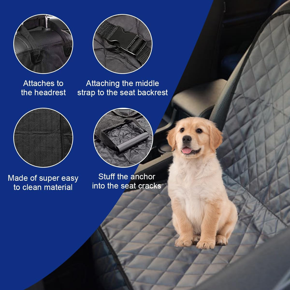 Ziciner Funda para perro para asiento delantero de automóvil, 600D impermeable, protector de asiento contra la piel y la suciedad, funda duradera