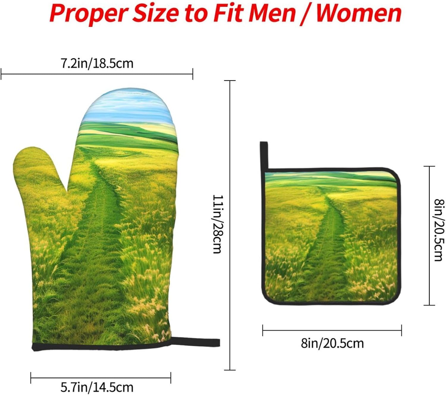 Grassland Paths Anti-Scald Gloves and Pot Holders 3-Piece Set for Kitchen Baking and Grilling Christmas Mother’s Day Housewarming Gift
