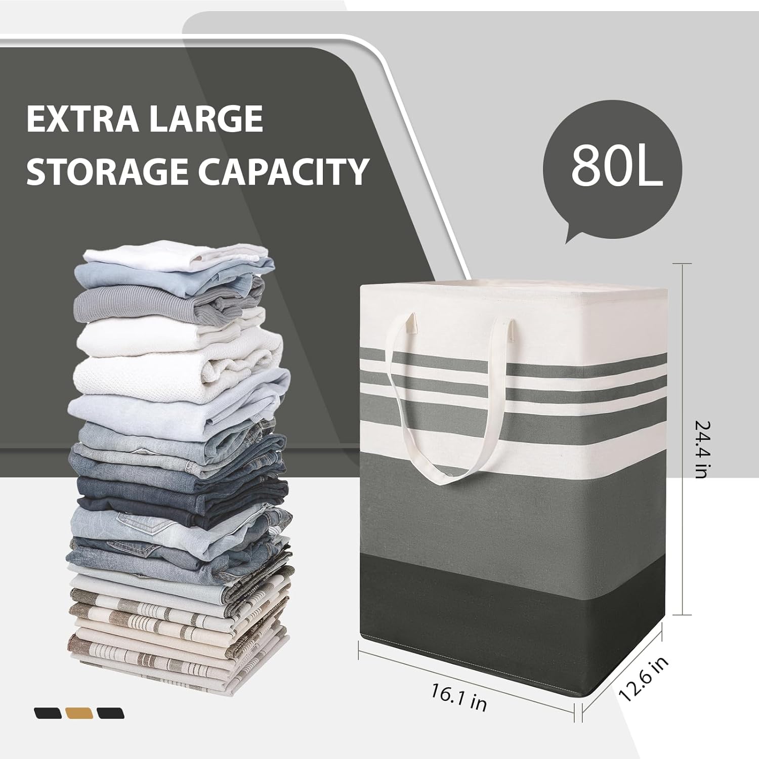 Paquete de 4 cestas grandes para la ropa sucia de 80 litros con asas largas, plegable, impermeable, cesta para ropa sucia, plegable, fácil de