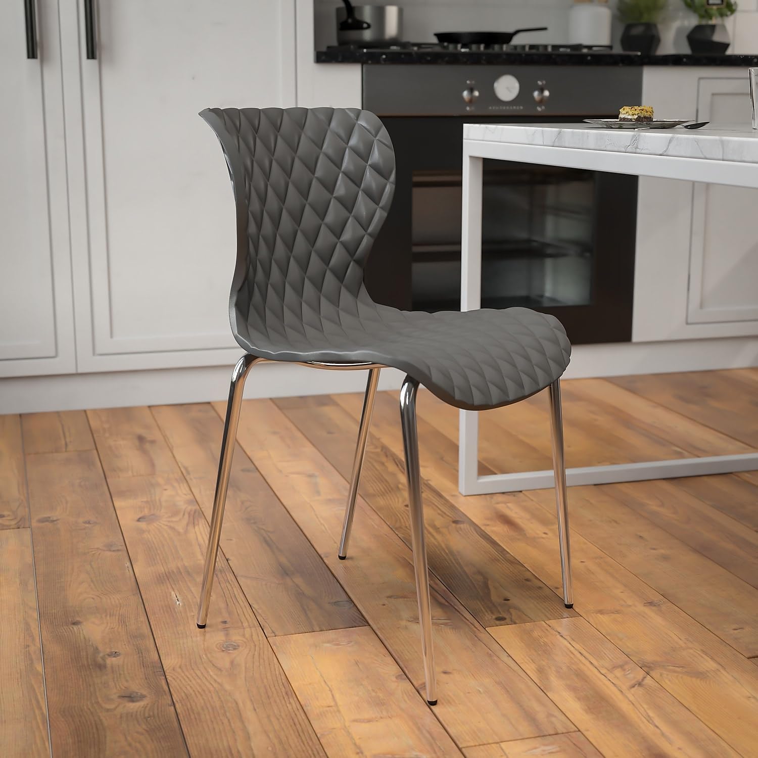 Flash Furniture Lowell Silla apilable de plástico gris con diseño contemporáneo