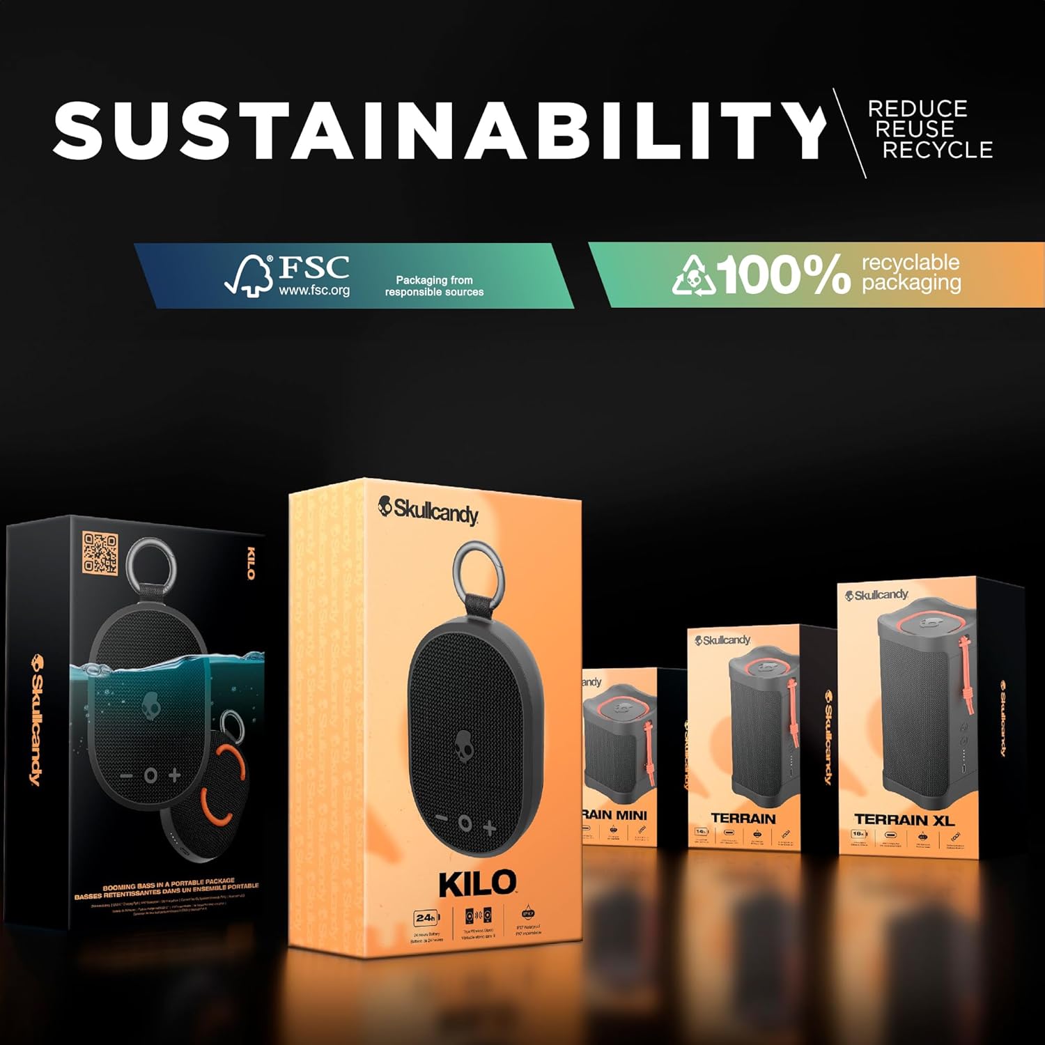 Terrain XL Altavoz Bluetooth inalámbrico – IPX7 impermeable altavoz portátil, batería de 18 horas, muñequera de nailon, verdadero estéreo inalámbrico