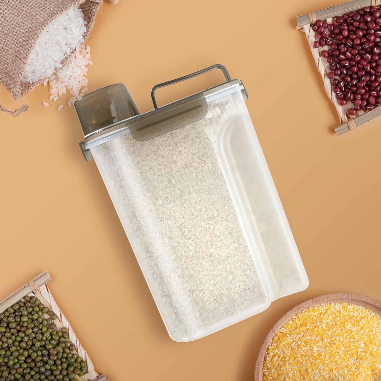 TBMAXS Recipiente de almacenamiento de arroz de 10 libras, dispensador hermético de alimentos con boquilla grande y taza para arroz, cereales,