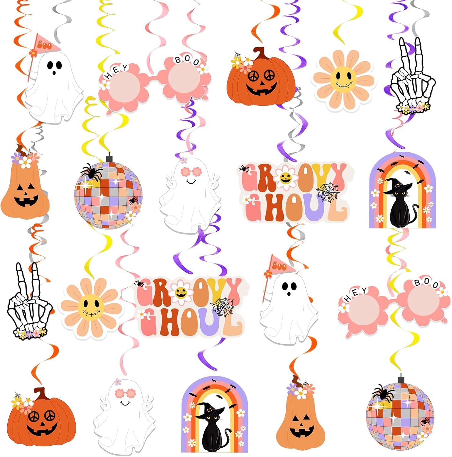 20 decoraciones geniales de Halloween, hippie de Halloween, remolinos colgantes de remolinos espeluznantes y espeluznantes serpentinas para