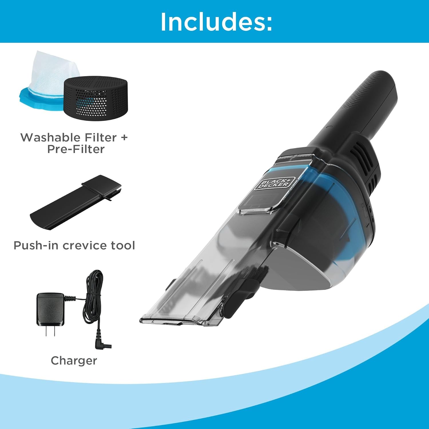 BLACK+DECKER Dustbuster blast Aspiradora de mano inalámbrica con cargador y herramienta para hendiduras (HNVD220J00)