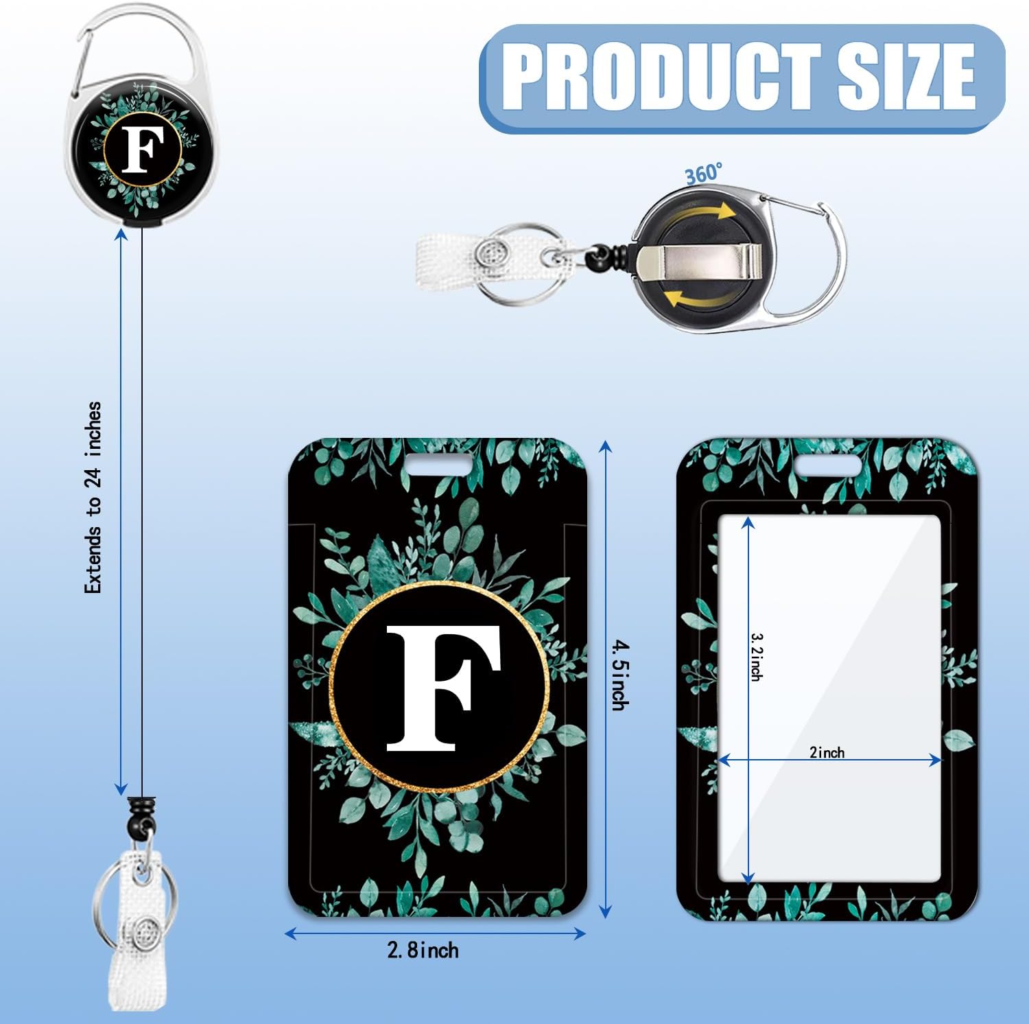 Paquete de 2 portatarjetas con carrete retráctil, monograma, letra F, protector vertical resistente para tarjetas de identificación, enfermera,