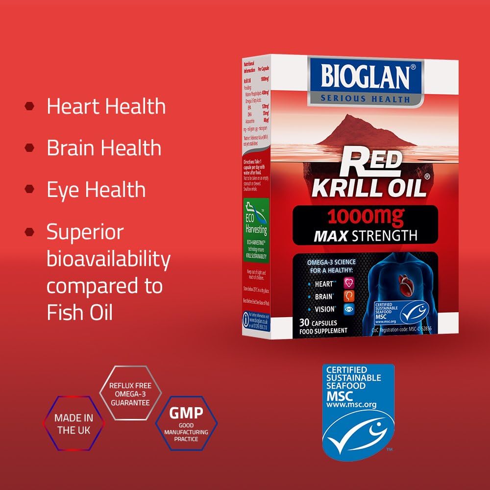 Aceite de krill rojo 1000 mg de doble fuerza 30 cápsulas
