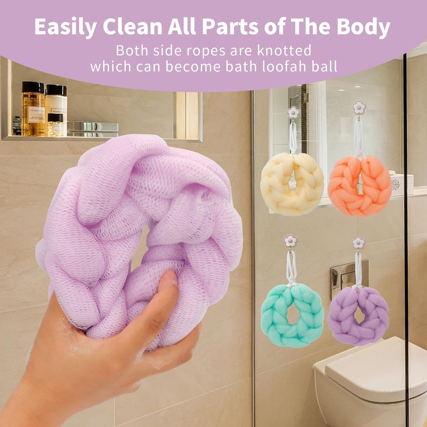 Esponja de ducha de lufa de baño de malla suave con esponja de baño larga para hombres y mujeres, exfoliante de ducha