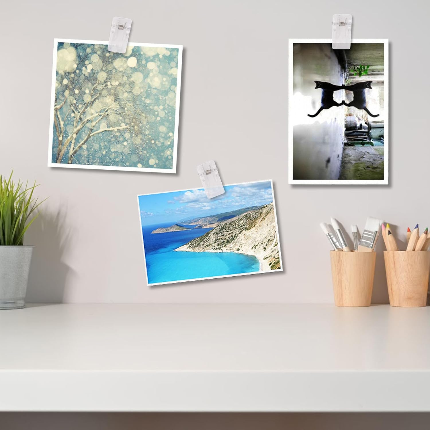 SWZHAI 20 clips adhesivos, autoadhesivos, clips de resorte para colgar, clips de pared transparentes, clips para fotos, clips de póster para hogar,