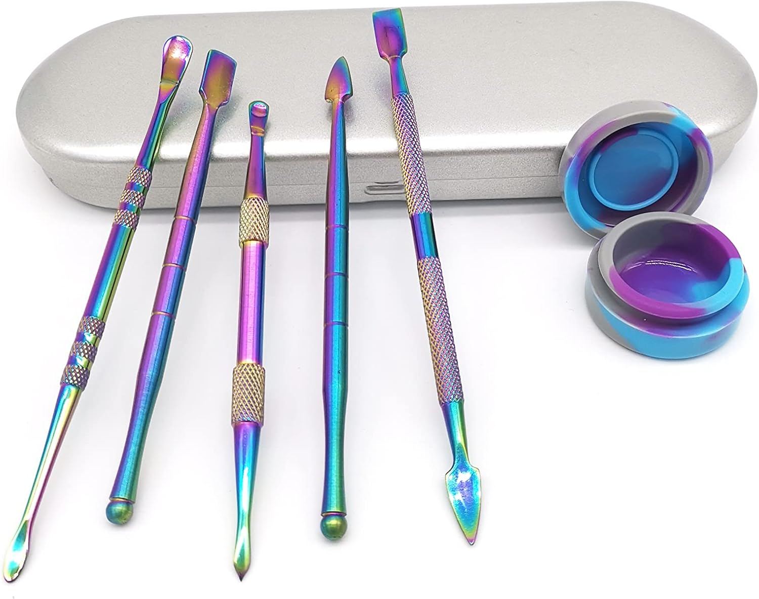 Rzam Herramientas de tallado de cera, 5 herramientas de cera de acero inoxidable de doble extremo con 1 recipiente de silicona para cera, cerámica