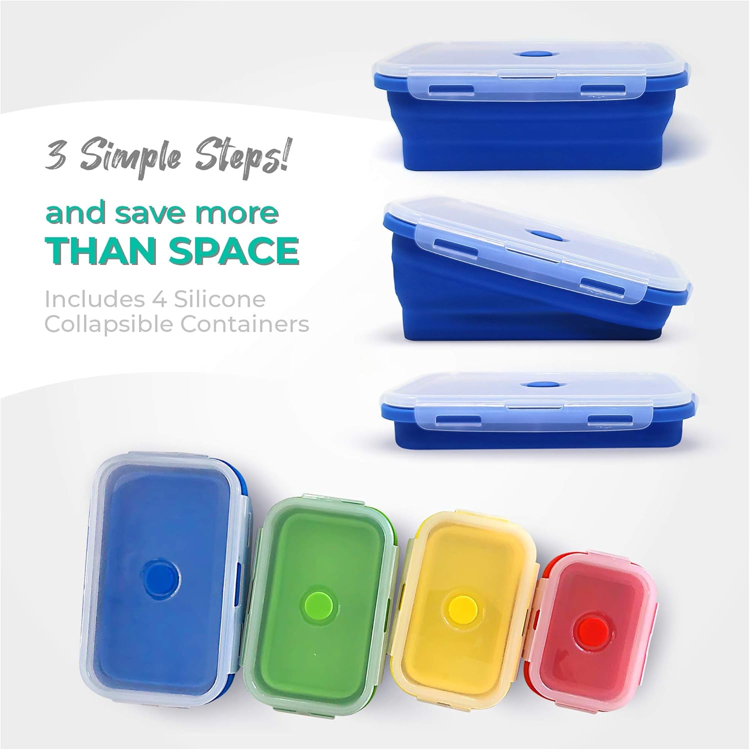 Contenedores plegables de silicona para almacenamiento de alimentos, juego de 16 piezas con tapas hechas por Silictek, tazas medidoras de viaje de