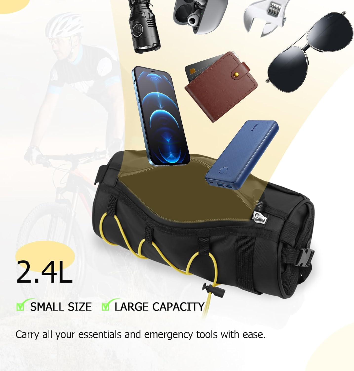 Bolsa para manillar, bolsas de bicicleta para bicicletas, bolsa de marco de bicicleta, bolsa de almacenamiento para bicicleta con cremallera