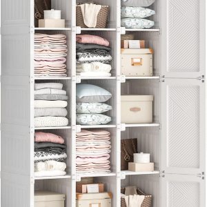HYLA – Armario portátil de ropa, decoración de dormitorio de plástico, organizador de almacenamiento de cubos de profundidad con puertas, color HYLA – Armario portátil de ropa, decoración de dormitorio de plástico, organizador de almacenamiento de cubos de profundidad con puertas, color