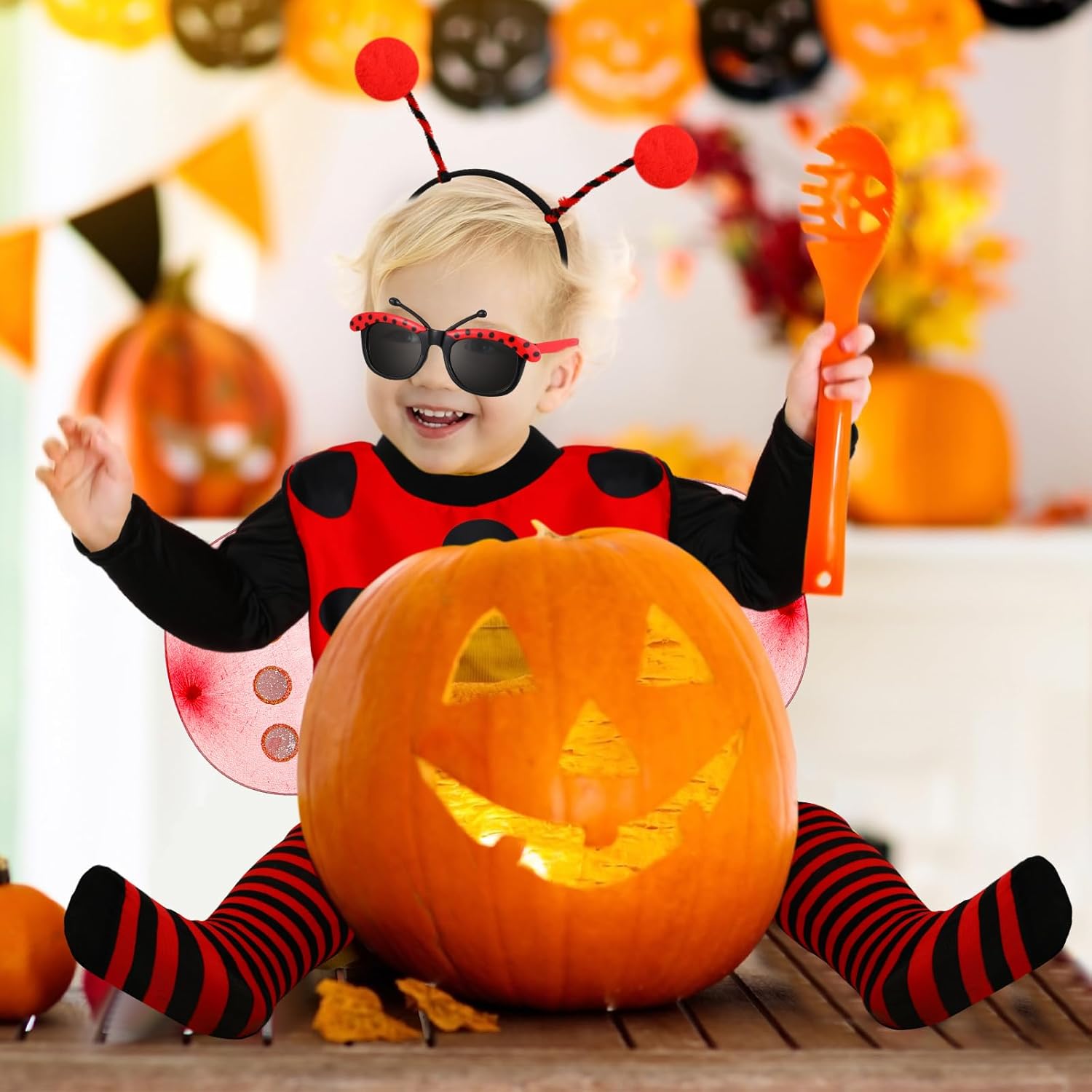 Janmercy Ladybug Costume for Girls Halloween Accessories Kids Tutu Ladybug Dress up Set Halloween Cosplay Party