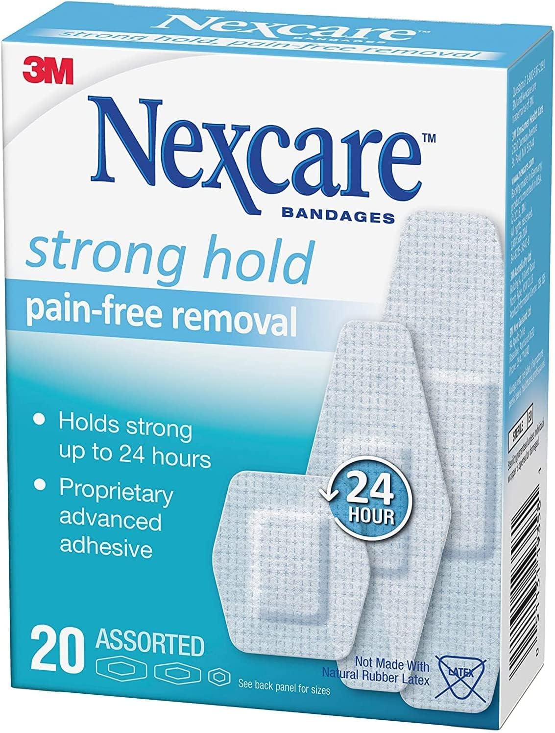 Nexcare Vendajes de sujeción fuerte, surtidos, 20 vendajes por caja (3 cajas), 20 unidades (paquete de 3)