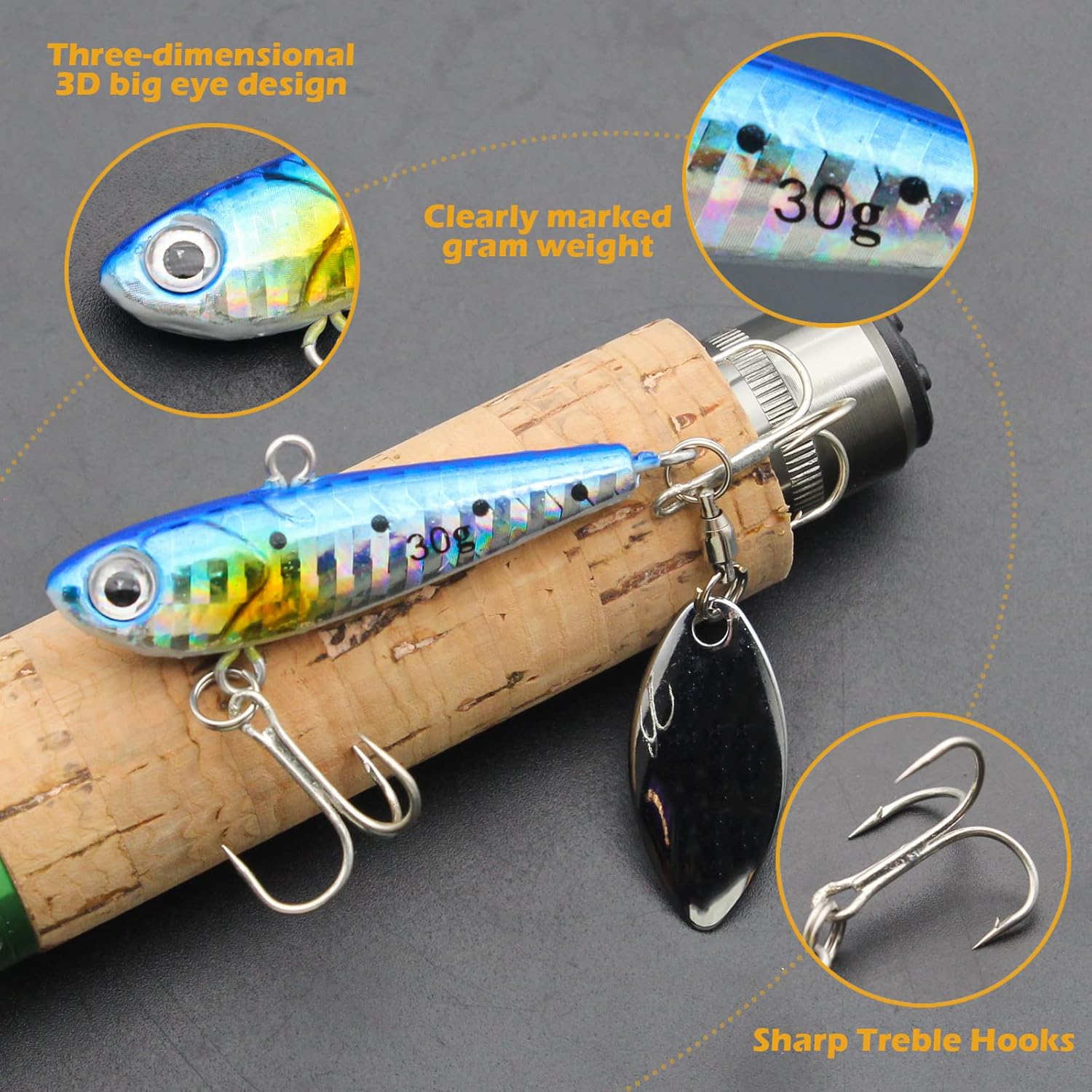 Plantillas de pesca de metal, cucharas de pesca de metal, cebo de hoja giratoria, cuchara de jigging de fundición larga, señuelo vertical duro VIB