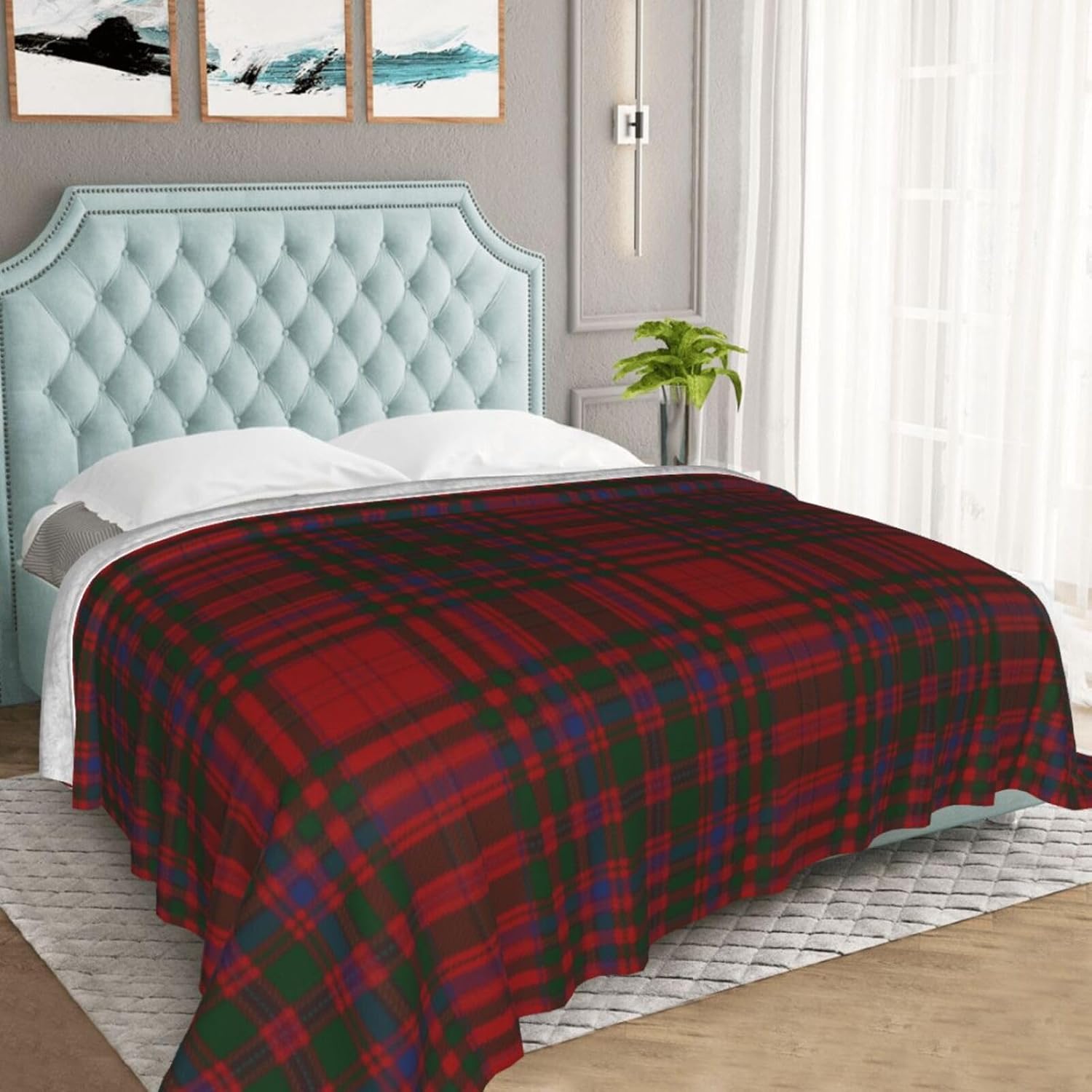 Manta de felpa con aire acondicionado, manta de forro polar a cuadros escoceses MacDougall para sofá cama para todas las estaciones, 50 x 40 pulgadas