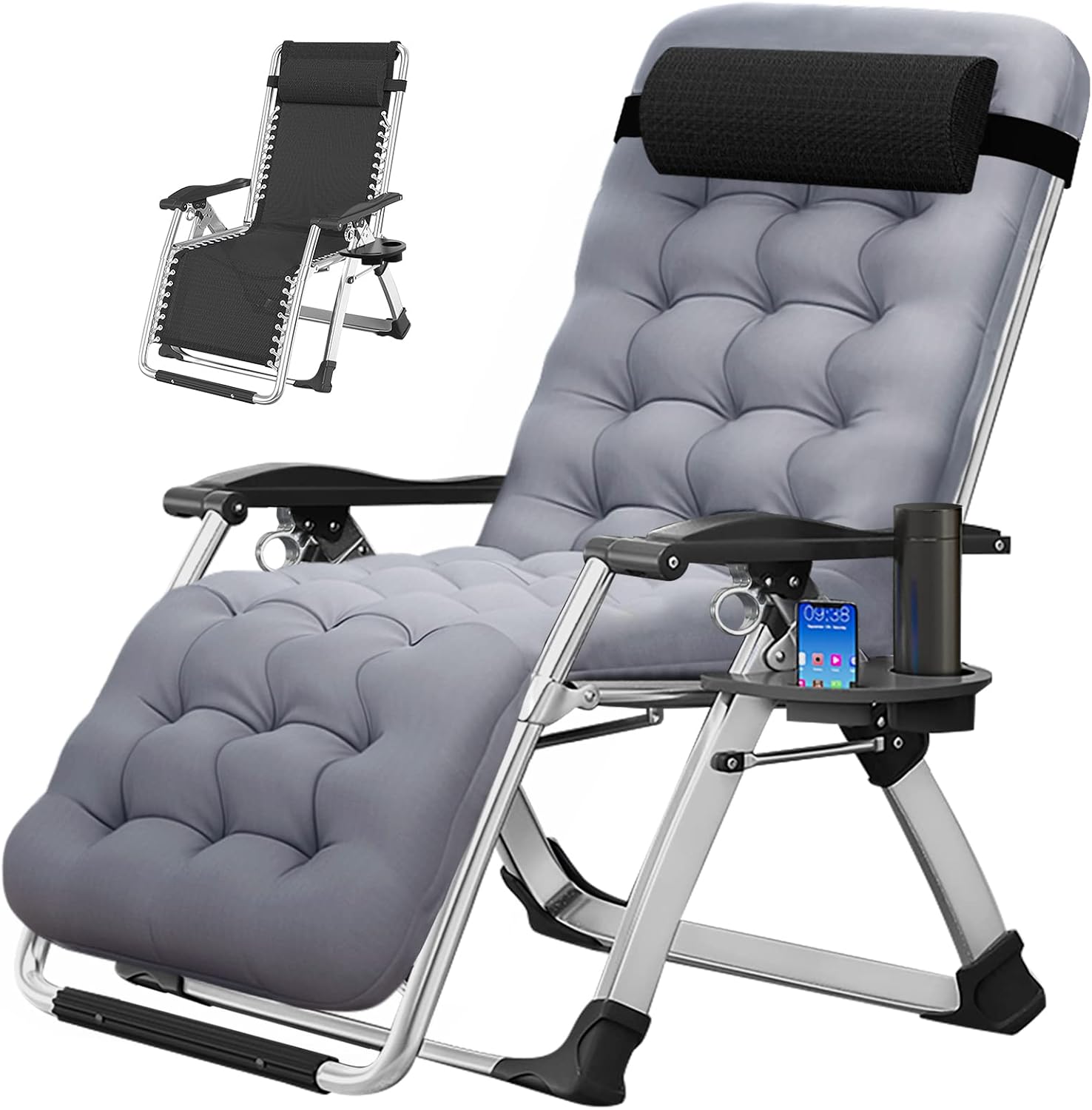 MOPHOTO Silla Zero Gravity, silla de descanso acolchada para exteriores con mesa auxiliar, silla reclinable de gravedad cero, silla reclinable para