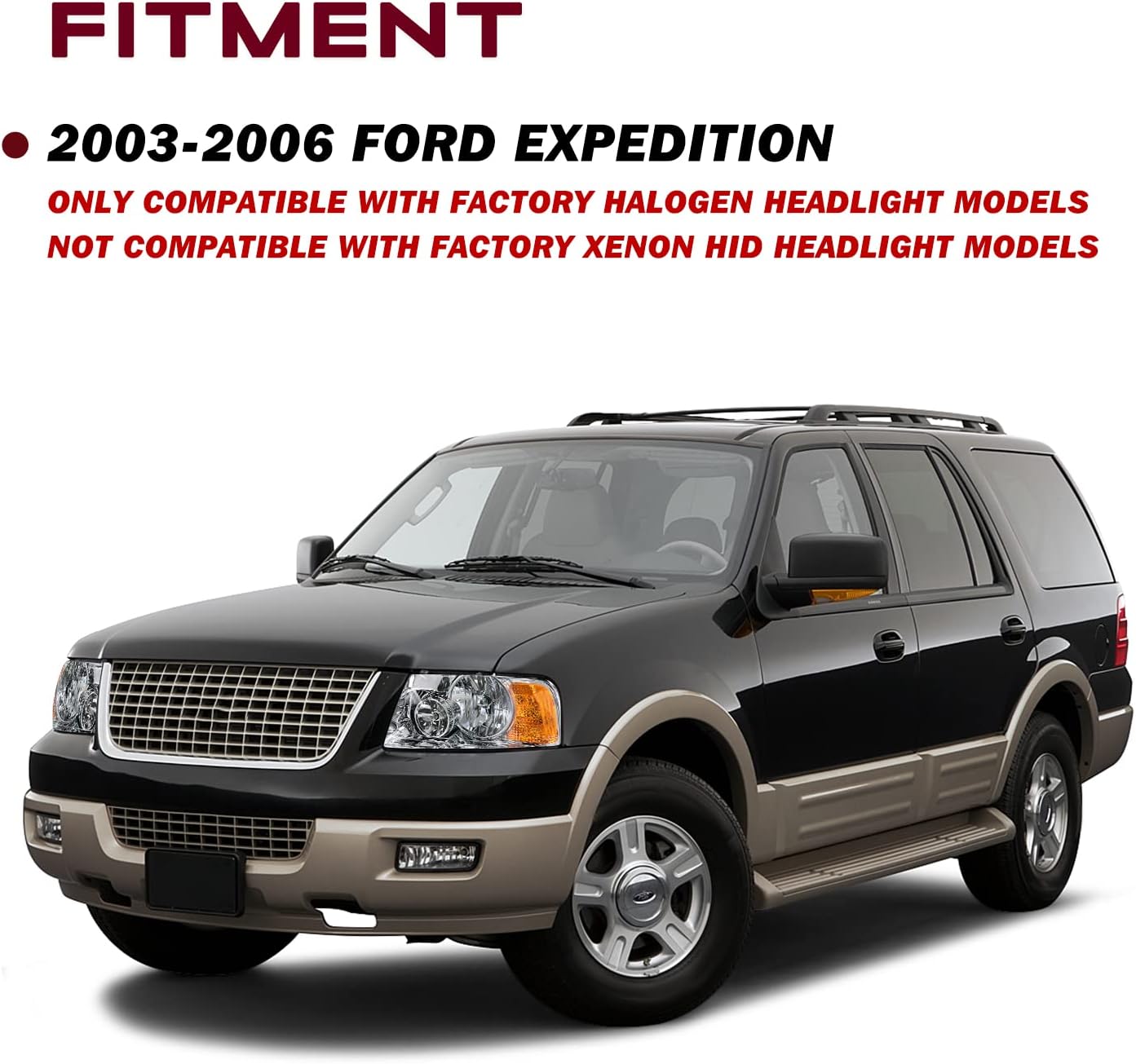 JSBOYAT Conjunto de faros delanteros con bombillas de repuesto para Ford Expedition 2003-2006 lado del pasajero y del conductor, carcasa cromada con