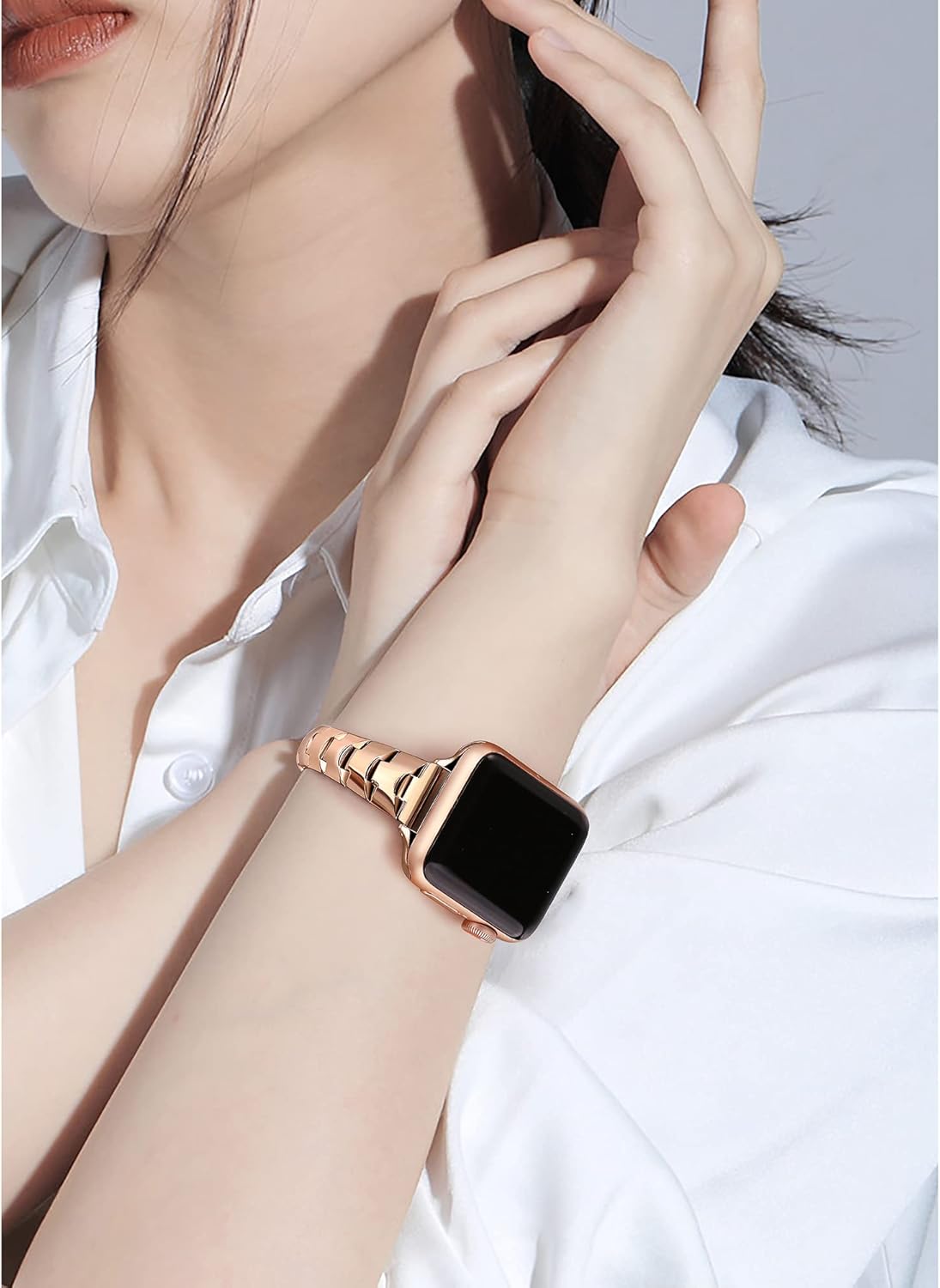 Secbolt Correas delgadas compatibles con Apple Watch de 1.49, 1.57, 1.61, 1.65, 1.73 y 1.77 pulgadas, iWatch Series 987654321SE, pulseras de acero
