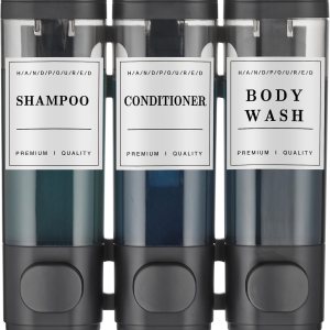 Unisense – Dispensador de champú y acondicionador, dispensador de jabón de ducha de 3 cámaras, sin taladro, dispensador de champú montado en la Unisense – Dispensador de champú y acondicionador, dispensador de jabón de ducha de 3 cámaras, sin taladro, dispensador de champú montado en la