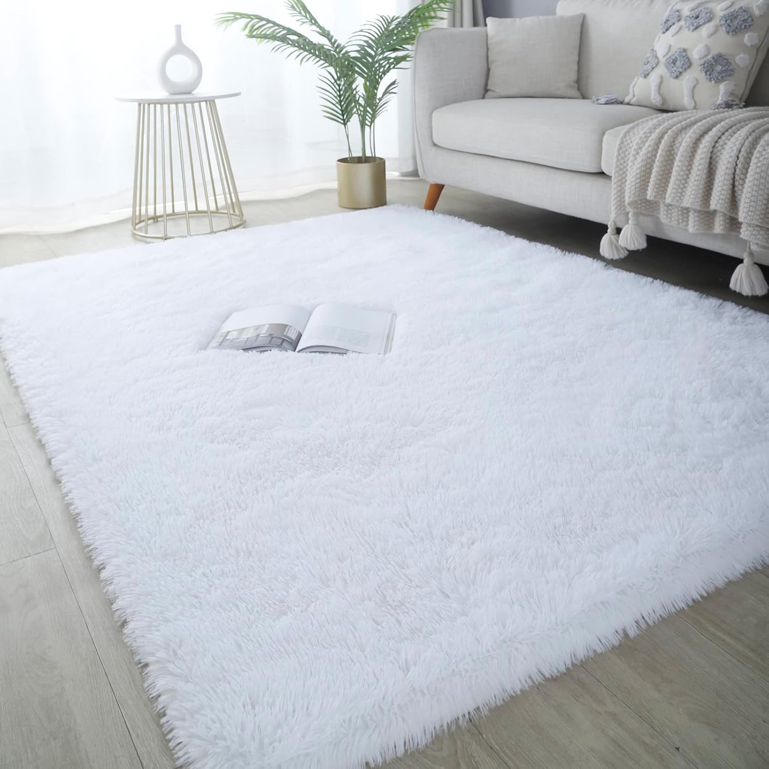 Alfombra de área Shag de 4 x 6 pies, suave, rectangular, para interiores, alfombra moderna de lujo, alfombra de felpa para sala de estar, decoración