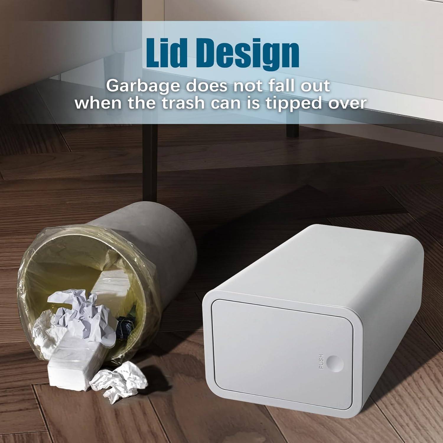Basurero de baño con tapa, cubo de basura delgado de 10 litros2.6 galones, cesta de basura pequeña con tapa desplegable para cocina, dormitorio,