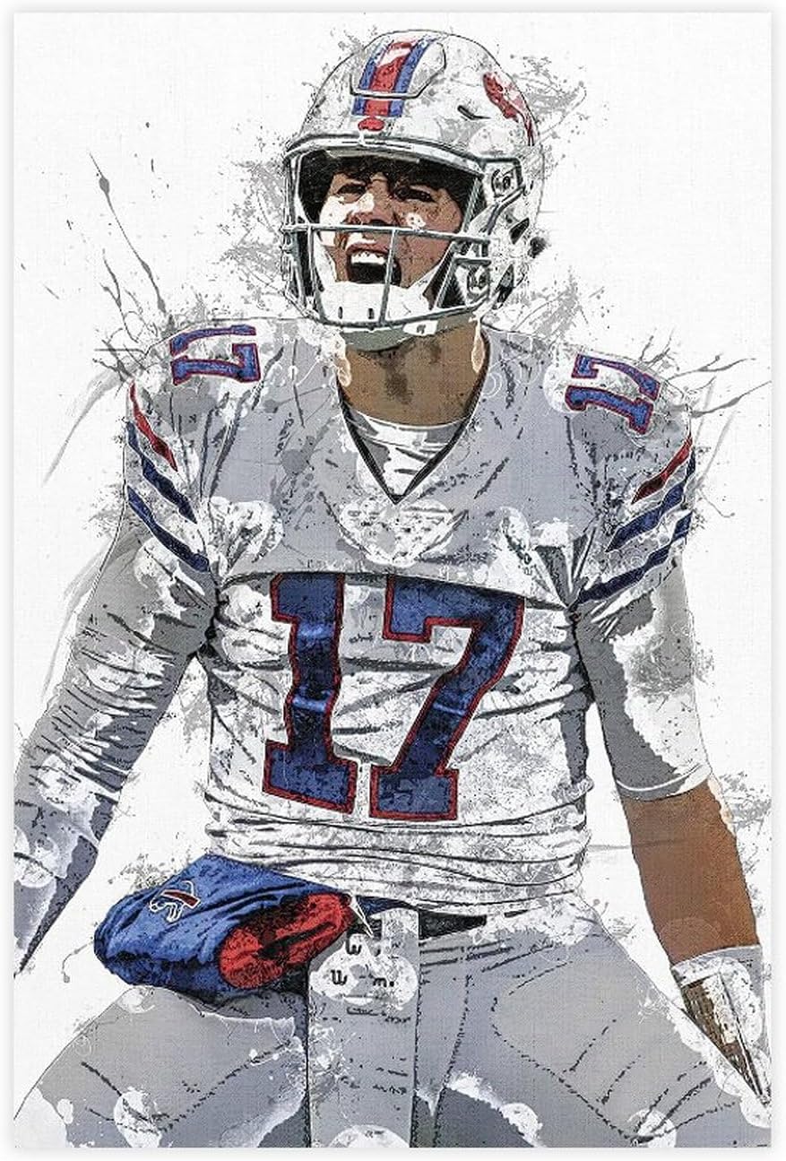 BAVIEN Josh Allen – Póster de fútbol americano con 8 lienzos para decoración de pared, pintura para sala de estar, dormitorio, sin marco 12 x 18