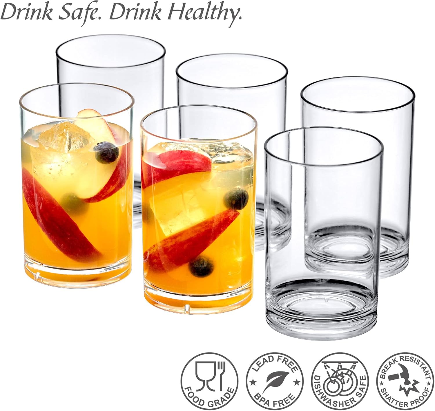 Amazing Abby – Probity – Vasos de plástico de 10 onzas (juego de 6), vasos de plástico reutilizables, sin BPA, inastillables, aptos para lavavajillas
