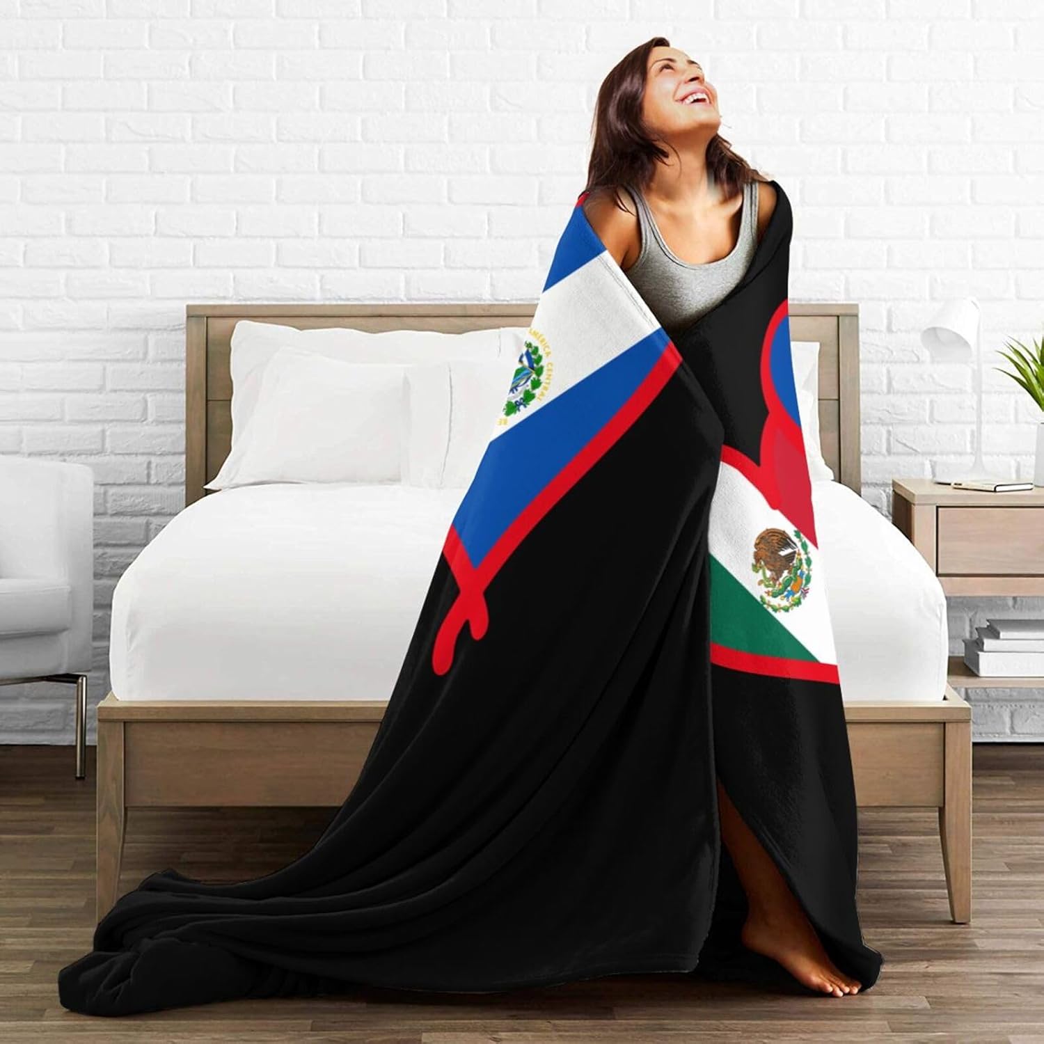 Manta de bandera de México y bandera de El Salvador para todas las estaciones, suave y cálida, manta de franela de forro polar, manta de regalo para