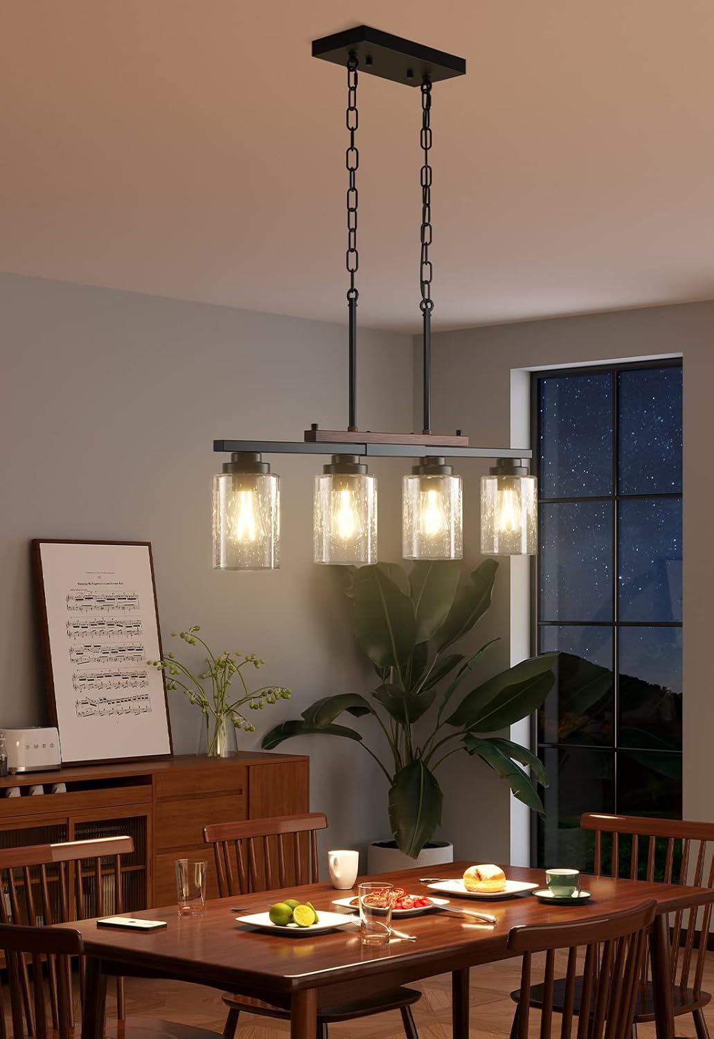 Amico Iluminación de isla de cocina, luces colgantes de granja para isla de cocina, candelabros para comedor con pantalla de vidrio y varillas