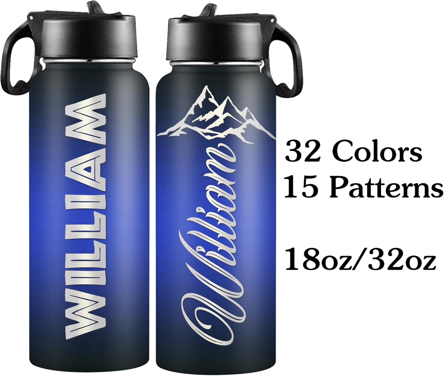 Botellas de agua personalizadas con nombre, botella de agua de acero inoxidable con aislamiento de doble cara con pajilla, termo personalizado,