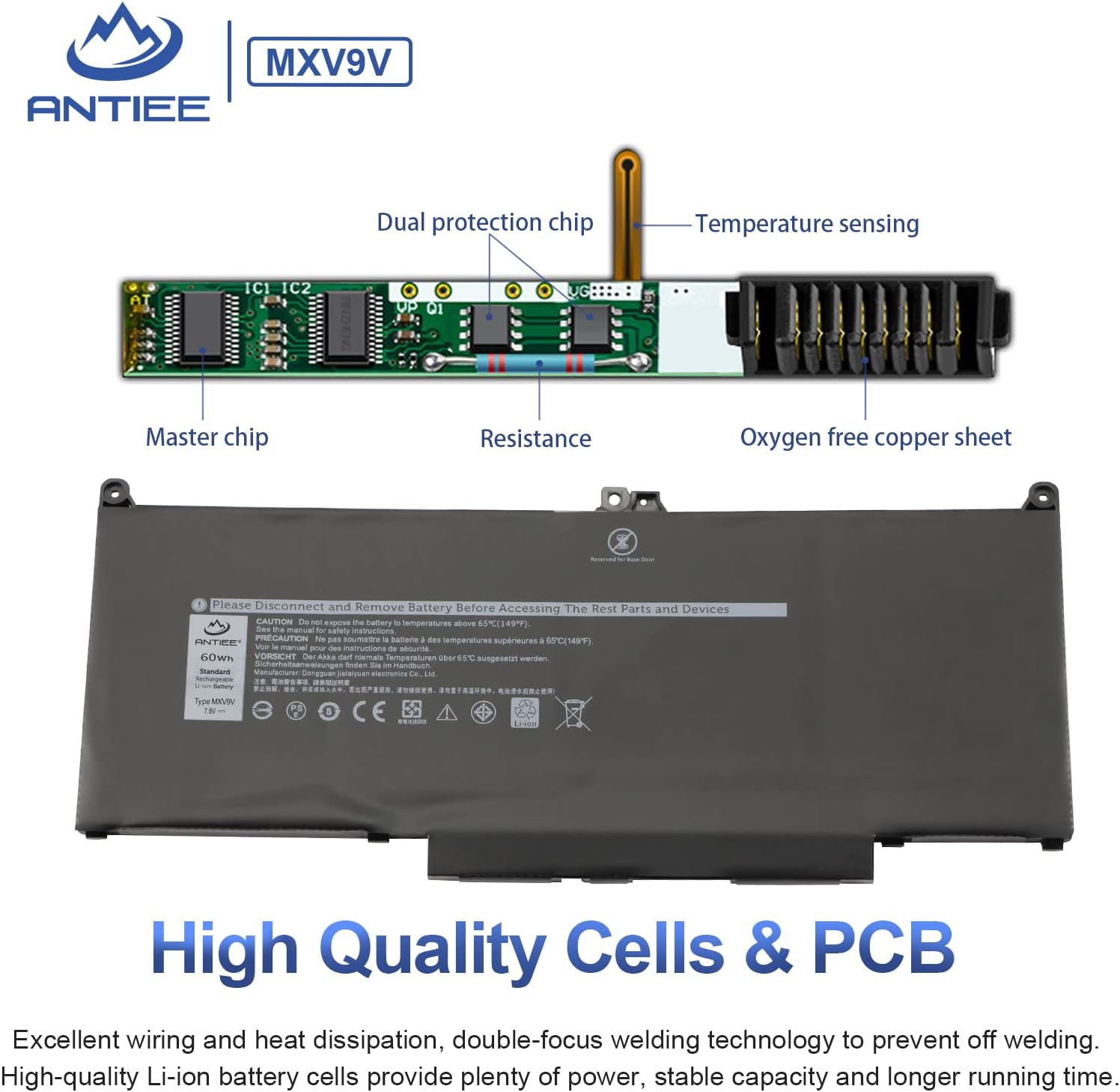 ANTIEE 60WH MXV9V – Batería para portátil Dell Latitude 5300 E5300, 5310 E5310, 7300 E7300, 7400 E7400, 5300 5310 7300 2 en 1,7306 2 en 1, negro,