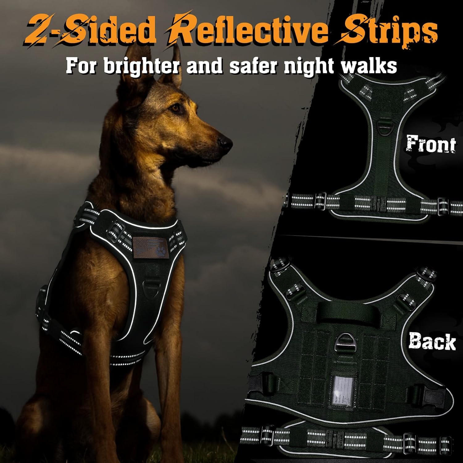 rabbitgoo Arnés para perros pequeños, medianos y grandes, chaleco de servicio táctico militar sin tirones con tiras reflectantes y asa de control,