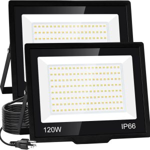 Paquete de 2 focos LED de 120 W para exteriores, reflectores de 14400 lm con enchufe, luces de seguridad impermeables IP66, luces de trabajo LED Paquete de 2 focos LED de 120 W para exteriores, reflectores de 14400 lm con enchufe, luces de seguridad impermeables IP66, luces de trabajo LED