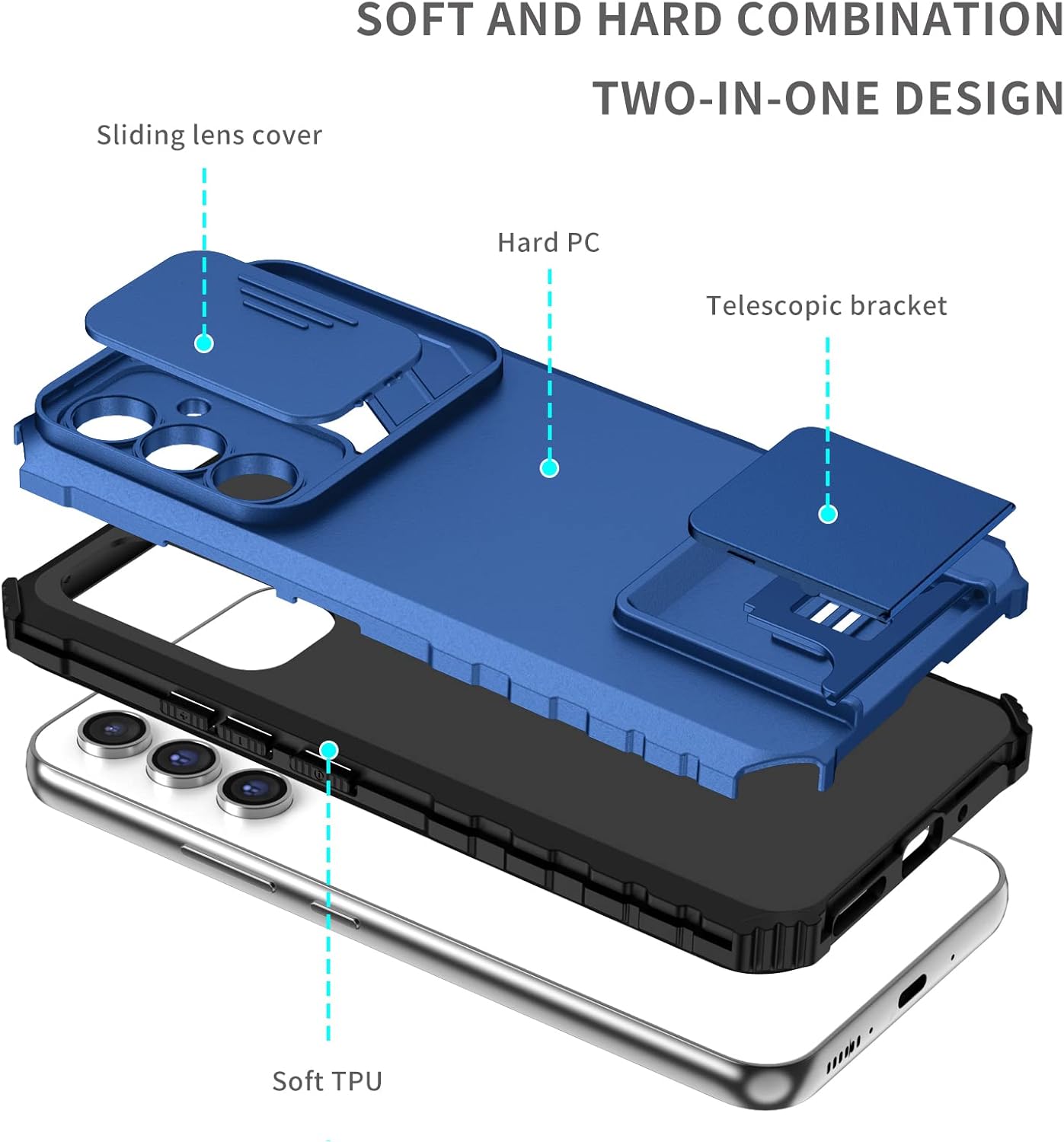 Ysnzaq Funda para Samsung Galaxy A54 5G con cámara deslizante, delgada, a prueba de golpes, con función atril, para Samsung Galaxy A54 5G LT, color