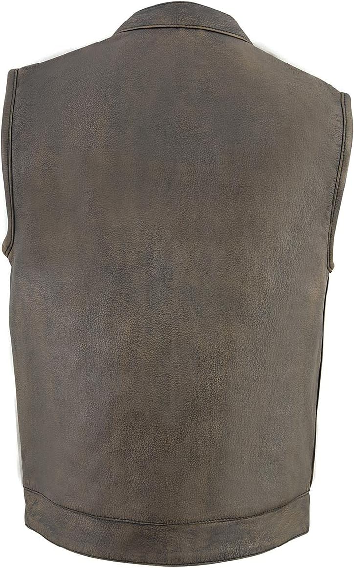Milwaukee Leather Chaleco de cuero para motocicleta estilo club para hombre, Mlm3510-negroBeige