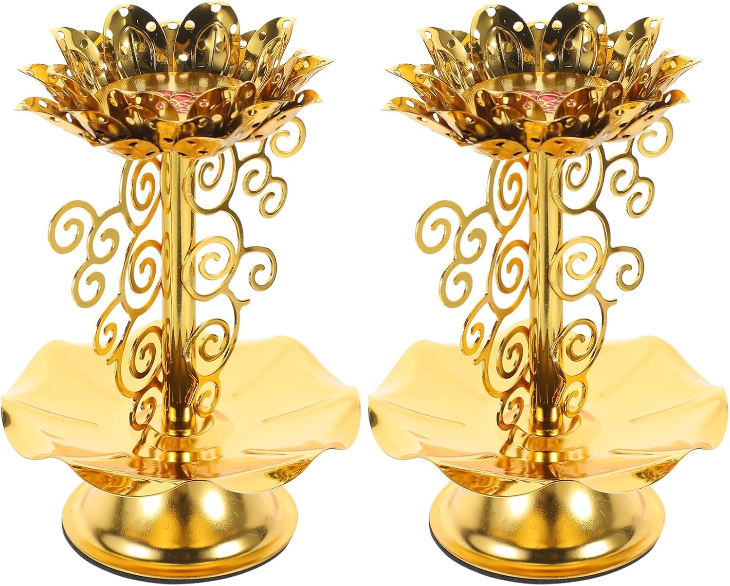 FOMIYES Decoración dorada 2 unids Lotus Tealight Candelabro Diwali Votivo Portavelas Religioso Flor de Loto Forma de Té Candelabro Soporte