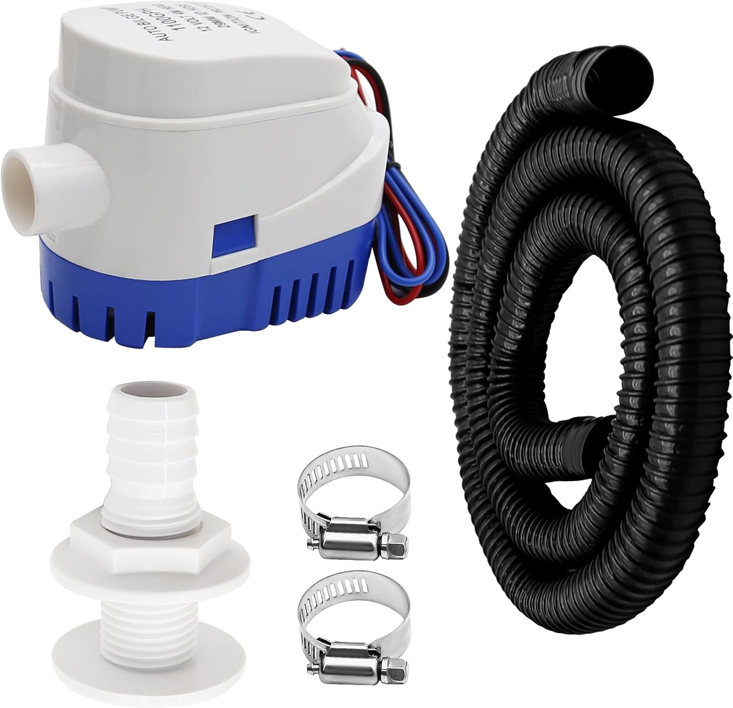 Kit de bomba de sentina universal para barco, bomba de sentina de 1100 gph, juego de plomería, abrazaderas de manguera a través del casco bomba