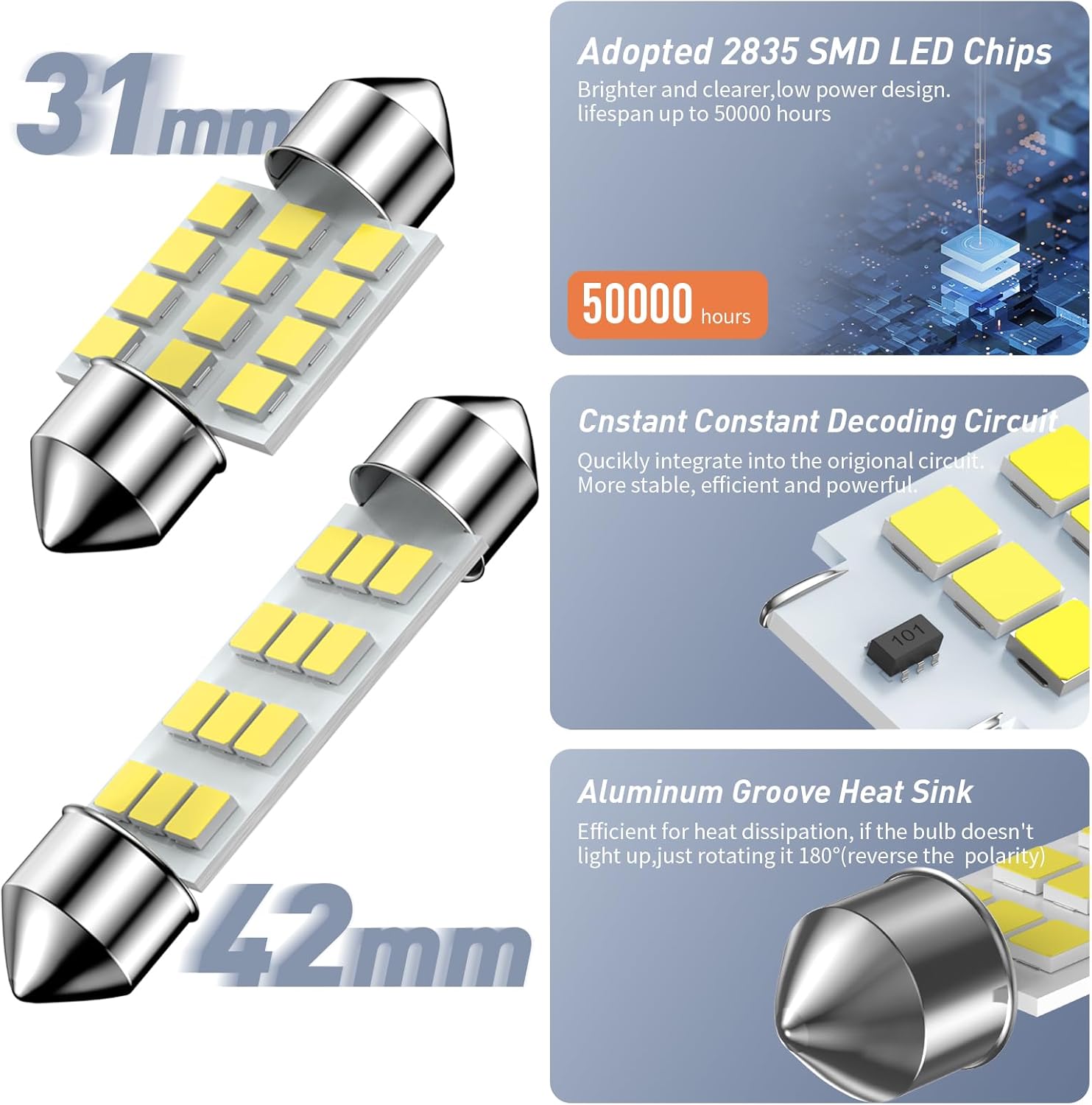 Juego de 32 bombillas LED tipo domo para automóvil, T10, T5, 1.220 in, DE3175, 1.654 in, bombillas de repuesto para puerta, cortesía, luz de