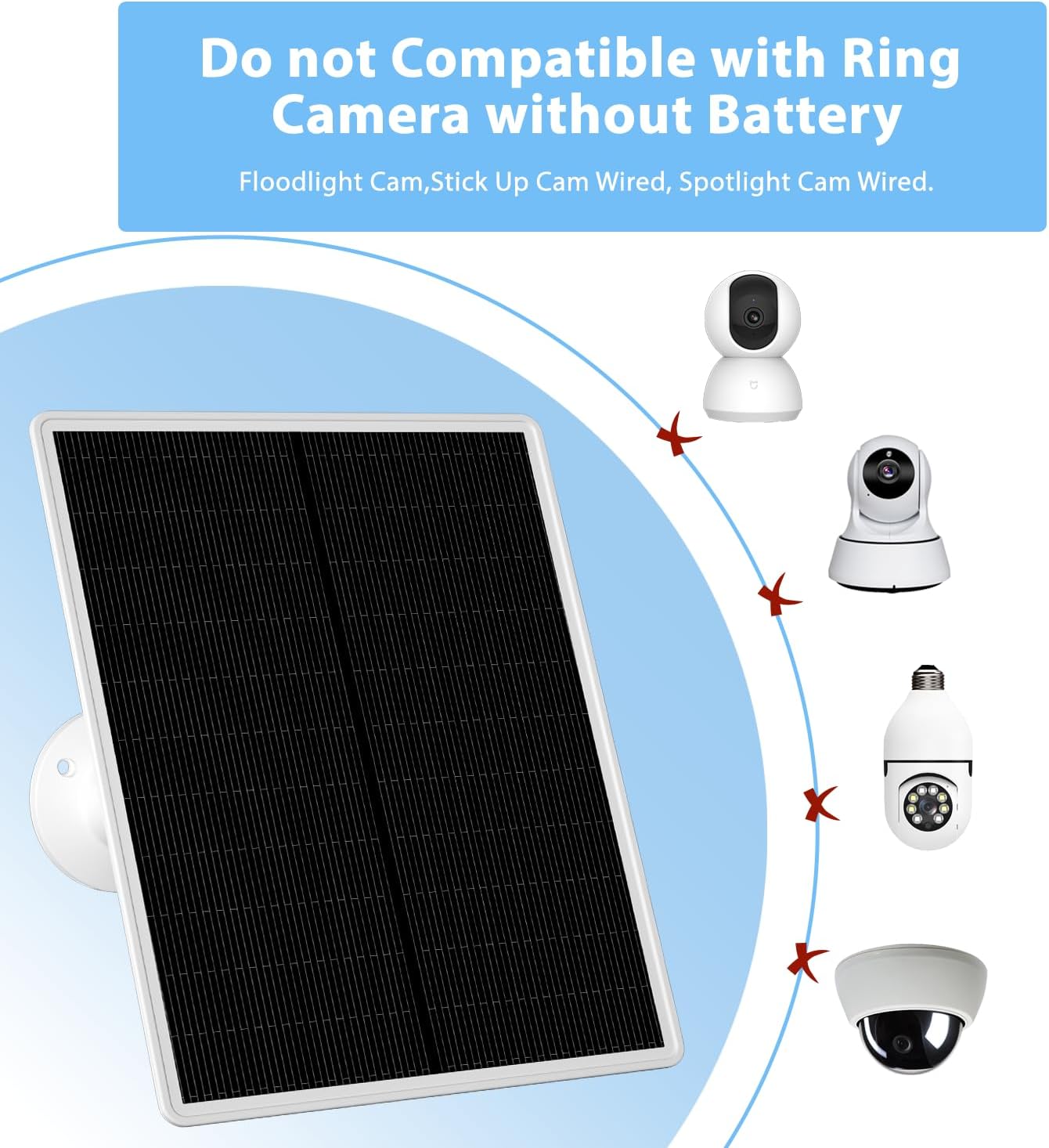 LP Panel solar de 6 W para cámara de seguridad inalámbrica para exteriores, compatible con cámara de vigilancia alimentada por batería recargable,