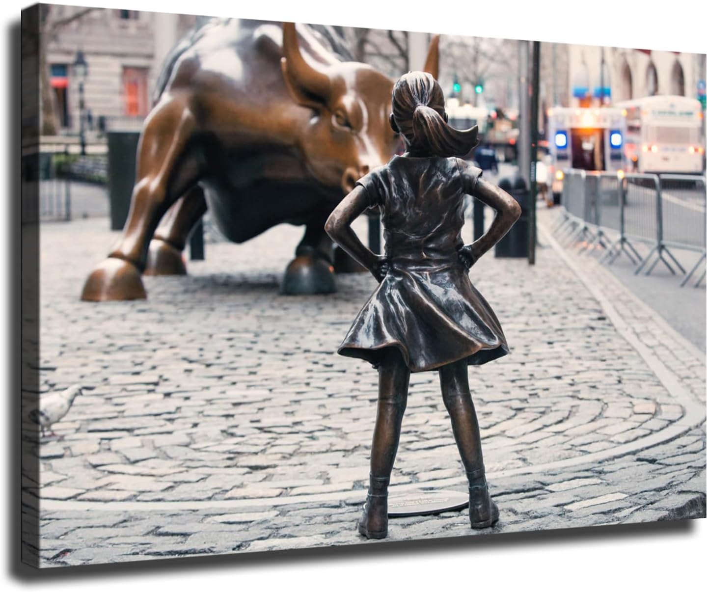 Wall Street – Póster impreso de estatuas de toro de carga de niña sin miedo, arte en lienzo y arte de pared, póster moderno para dormitorio familiar