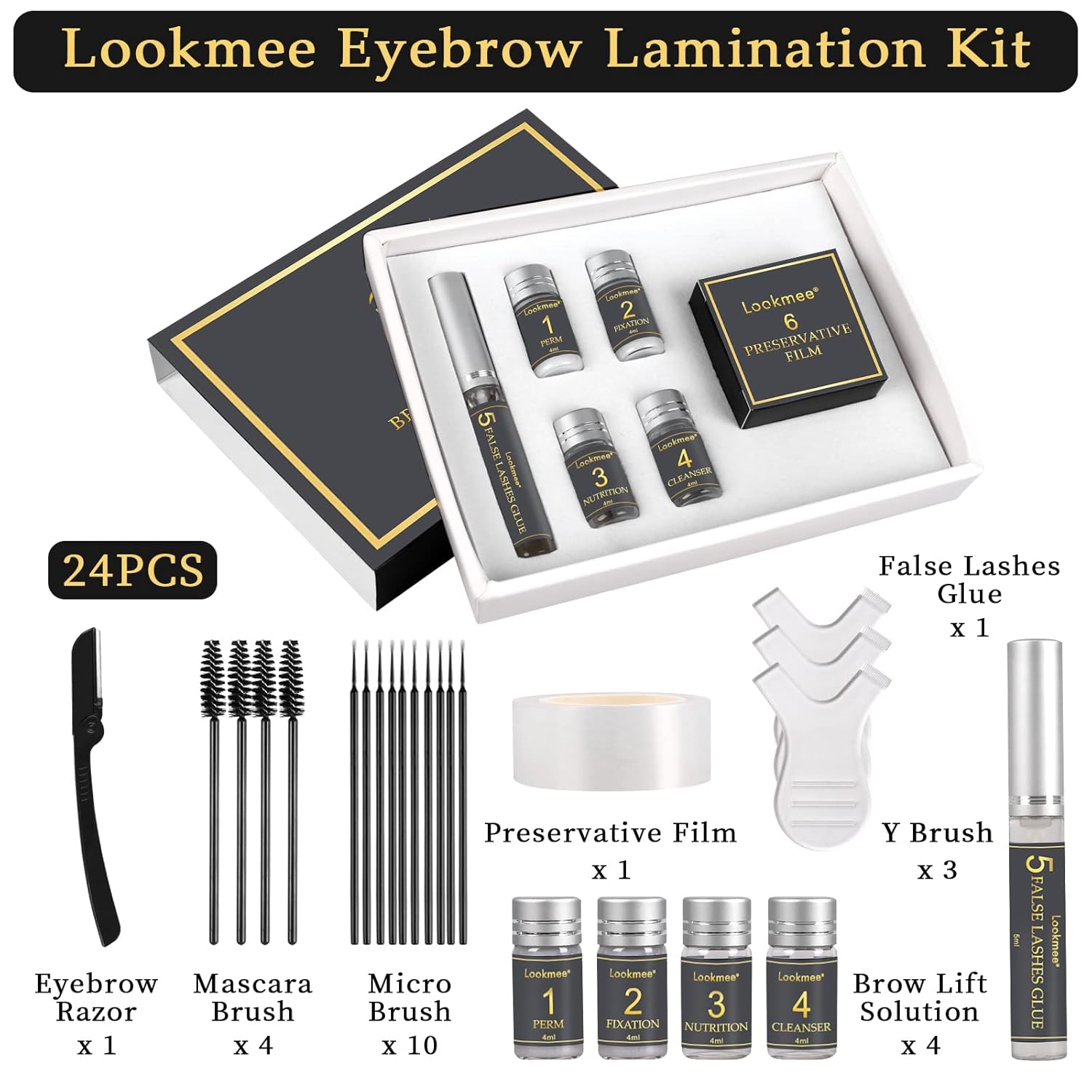 Kit de laminación de cejas, kit profesional de elevación instantánea de cejas, kit de permanente de cejas de larga duración para cejas más completas
