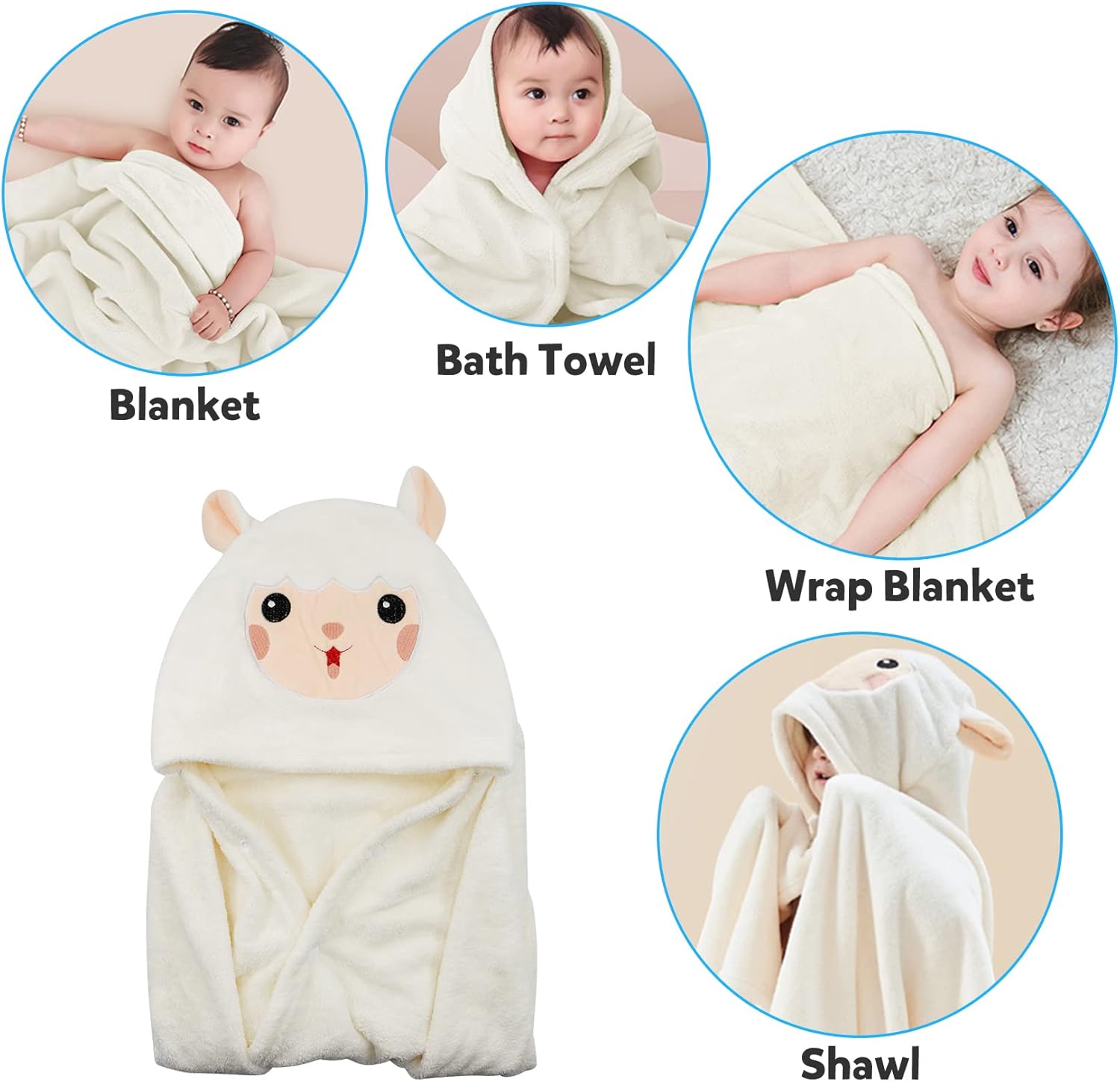 ROMASA Toalla de baño para bebé, toalla con capucha ultra suave, altamente absorbente, manta para niños pequeños, regalos de ducha para niños y