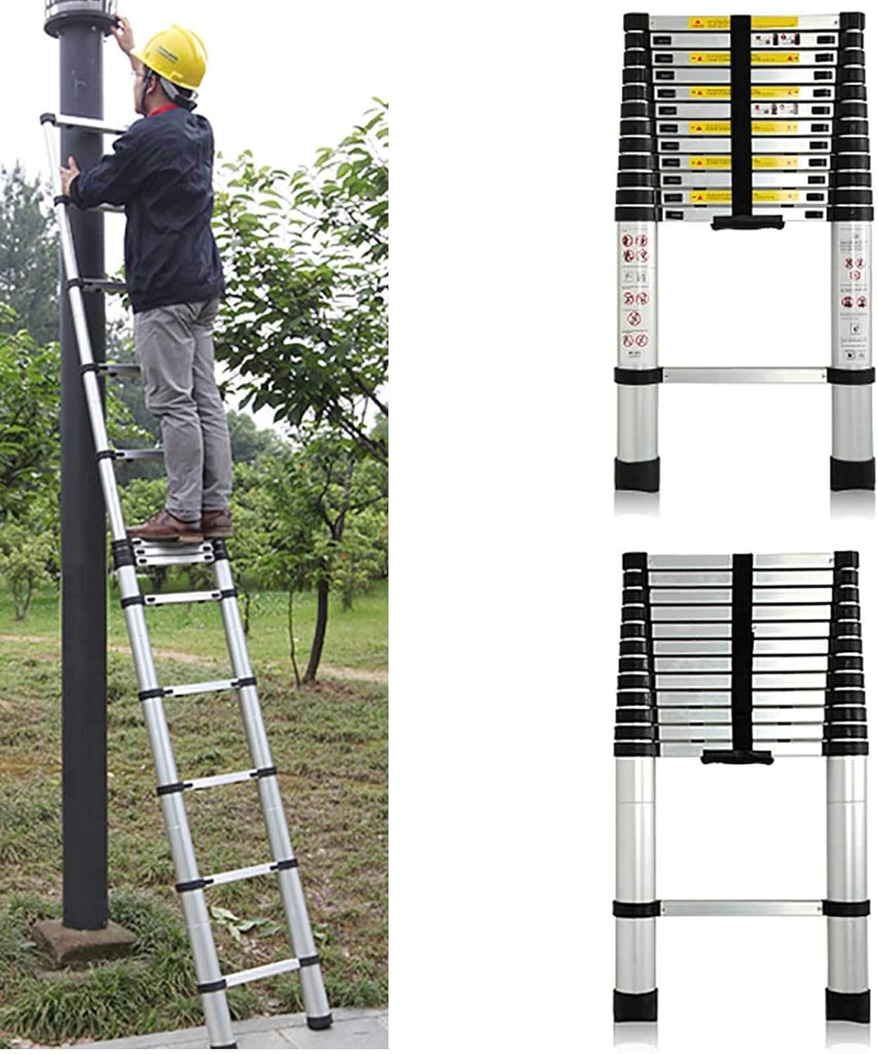 Escalera extensible telescópica de 12.5 pies, 12 escalones, capacidad de carga máxima de 330 libras, EN131, escalera de aluminio con certificación